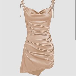 Cider Cream Asymmetrical Bodycon Dress with Cowl Neck